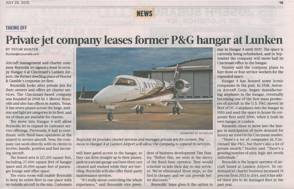 Cincinnati Business Courier Reynolds Jet Hangar 4 article